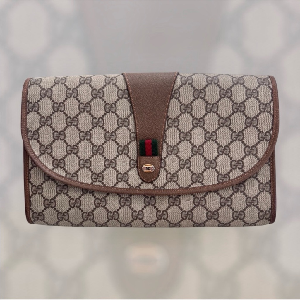 Gucci Large Ophidia Sherry Line Supreme Gg Monogram Clutch